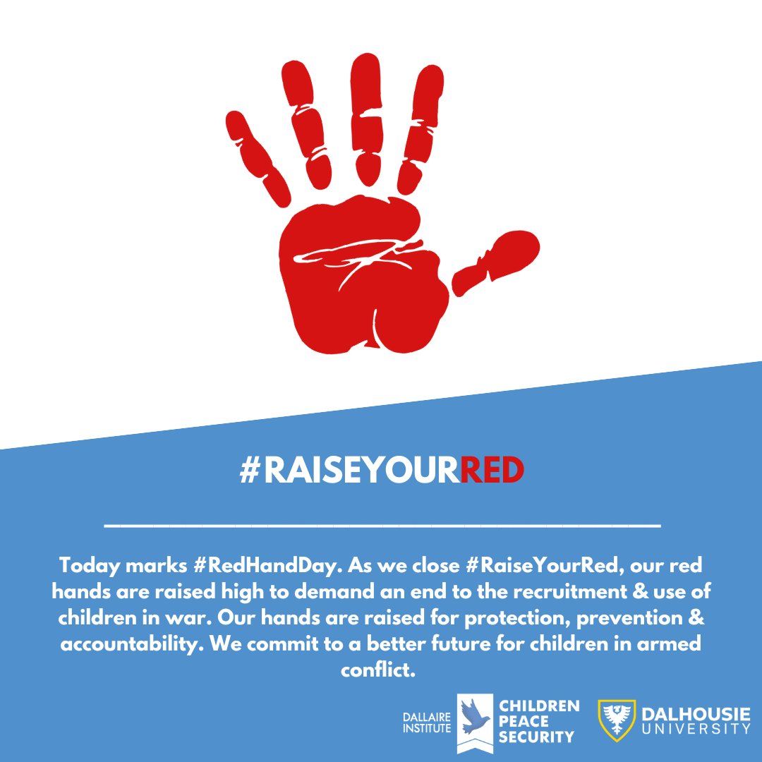 On #RedHandDay, we raise our voices against the recruitment and use of children. Join us in taking a stand, raise your red. #RedHandDay #RaiseYourRed #Children #Security #Peace #RomeoDallaire