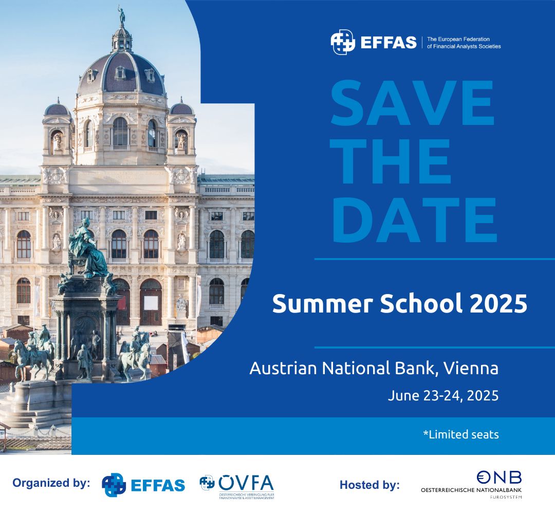 EFFAS (@effas) on Twitter photo The EFFAS Summer School 2025 is here
🗓️23-24 June in Vienna & online
📝This year's topic:
Navigating the financial horizon 2025: The European economic outlook and implementing corporate reporting effas.com/all-events/eff…
<a href="/AssAIAF/">AIAF</a> <a href="/SFAF_asso/">SFAF - Société Française des Analystes Financiers</a> <a href="/AbafBvfa/">ABAF/BVFA</a> <a href="/DVFA_eV/">DVFA</a> <a href="/InstAnalistas/">Instituto Español de Analistas</a> The EFFAS Summer School 2025 is here
🗓️23-24 June in Vienna & online
📝This year's topic:
Navigating the financial horizon 2025: The European economic outlook and implementing corporate reporting effas.com/all-events/eff…
<a href="/AssAIAF/">AIAF</a> <a href="/SFAF_asso/">SFAF - Société Française des Analystes Financiers</a> <a href="/AbafBvfa/">ABAF/BVFA</a> <a href="/DVFA_eV/">DVFA</a> <a href="/InstAnalistas/">Instituto Español de Analistas</a>