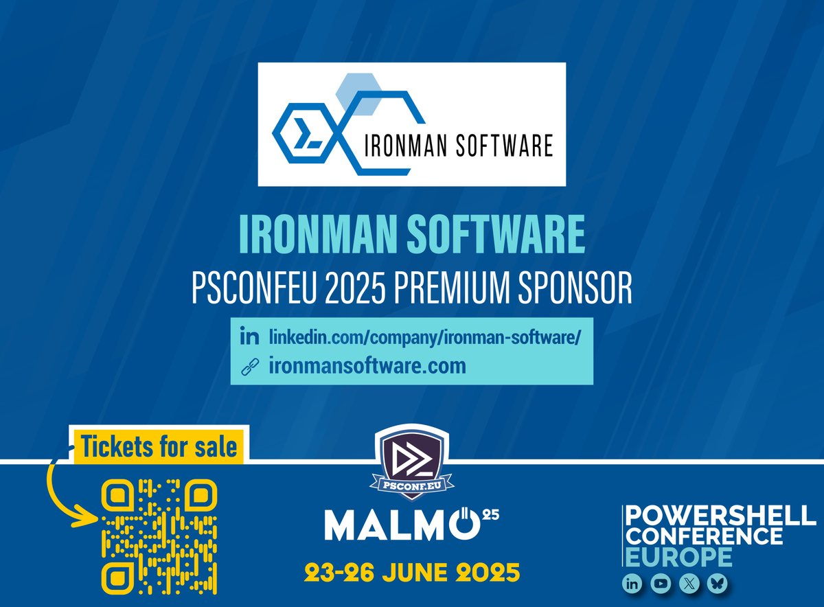 Welcome to Ironman Software, sponsor of the #PowerShell Conference Europe 2025! See you in #Malmö in June!  #PSConfEU

#Sweden #Svenska #IT #Automation #Skåne