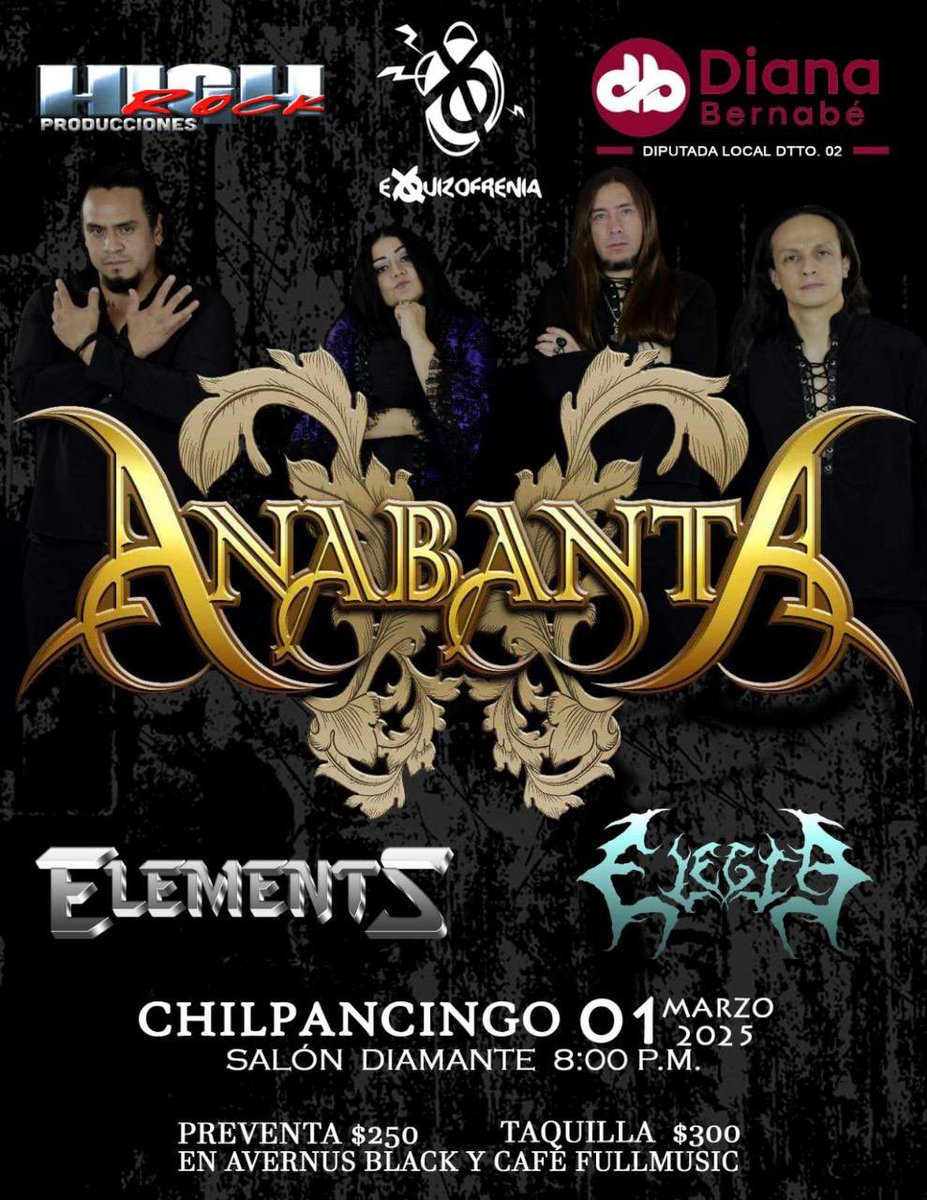Nos vemos el próximo 01 de Marzo en el Salon Diamante 📍Boulevard René Juarez Cisneros SN, 39090 Chilpancingo de Los Bravo, Guerrero 
Preventa : $250 
Taquilla : $300
 Allá nos vemos ‼️🎉🎉🎉
#anabanta #anabantaduanmarie #musicosmexicanos #LaMusicaNosUne #MetalMexicano #duanmarie