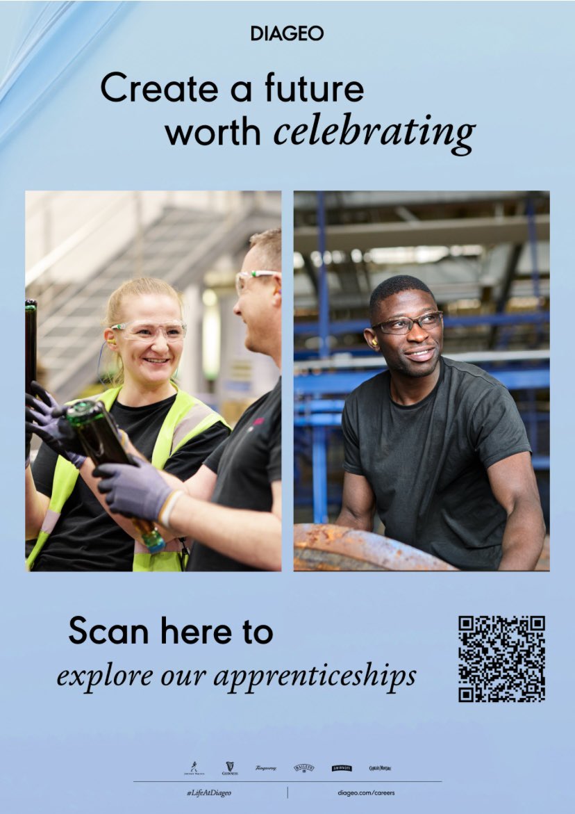 ‼️Attention Leavers ‼️
The Diageo 2025 Supply Apprenticeship Programme has officially launched providing young people, just starting their career path, gain valuable experience and an industry recognised qualification to set up for success. 
diageo.com/en/careers/ear…