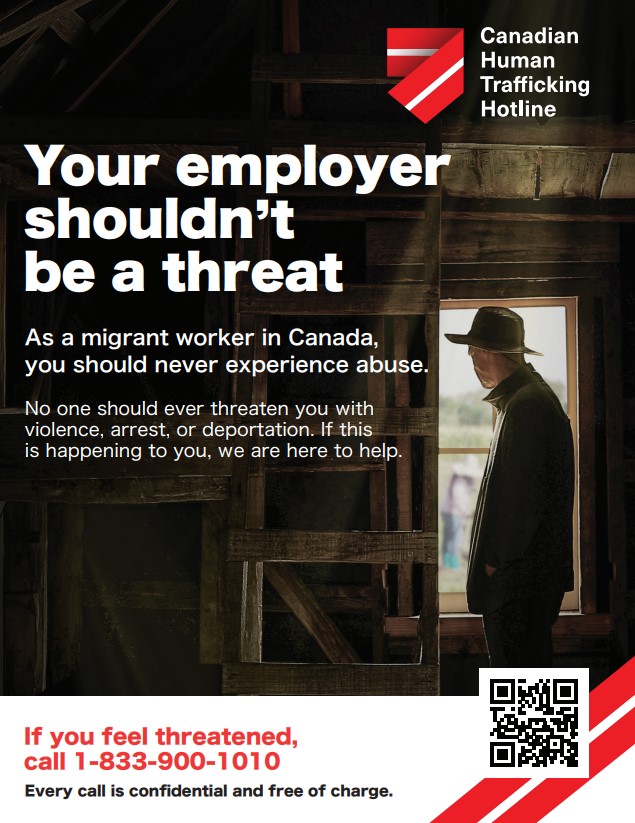 BarriePolice's tweet photo. Canada’s migrant workers are at risk when it comes to #LabourTrafficking. 
#BarriePolice supports @thecanadiancntr campaign that’s sharing workers’ rights and promoting the Human Trafficking Hotline (1-833-900-1010). 

Learn more: https://t.co/wCx3XvsixD https://t.co/zMnoxuhTfM