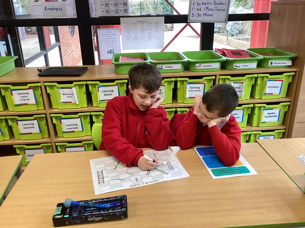 PPSMrsBaxter's tweet photo. Year 5 and 3 playing a Welsh version of Snakes and Ladders asking Beth wyt ti’n hoffi … ? @PentrepoethPrim https://t.co/XmVeaZxXV8