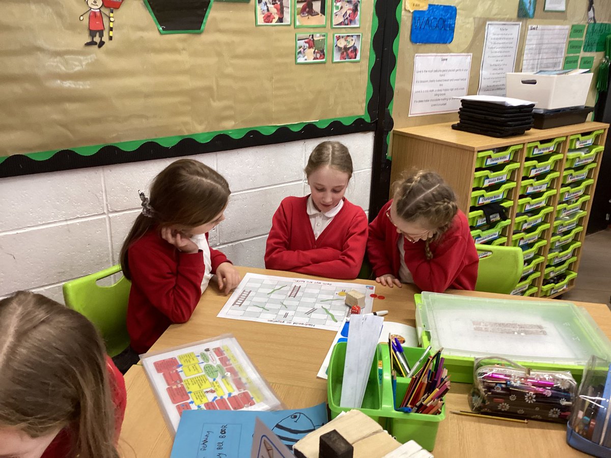 PPSMrsBaxter's tweet photo. Year 5 and 3 playing a Welsh version of Snakes and Ladders asking Beth wyt ti’n hoffi … ? @PentrepoethPrim https://t.co/XmVeaZxXV8