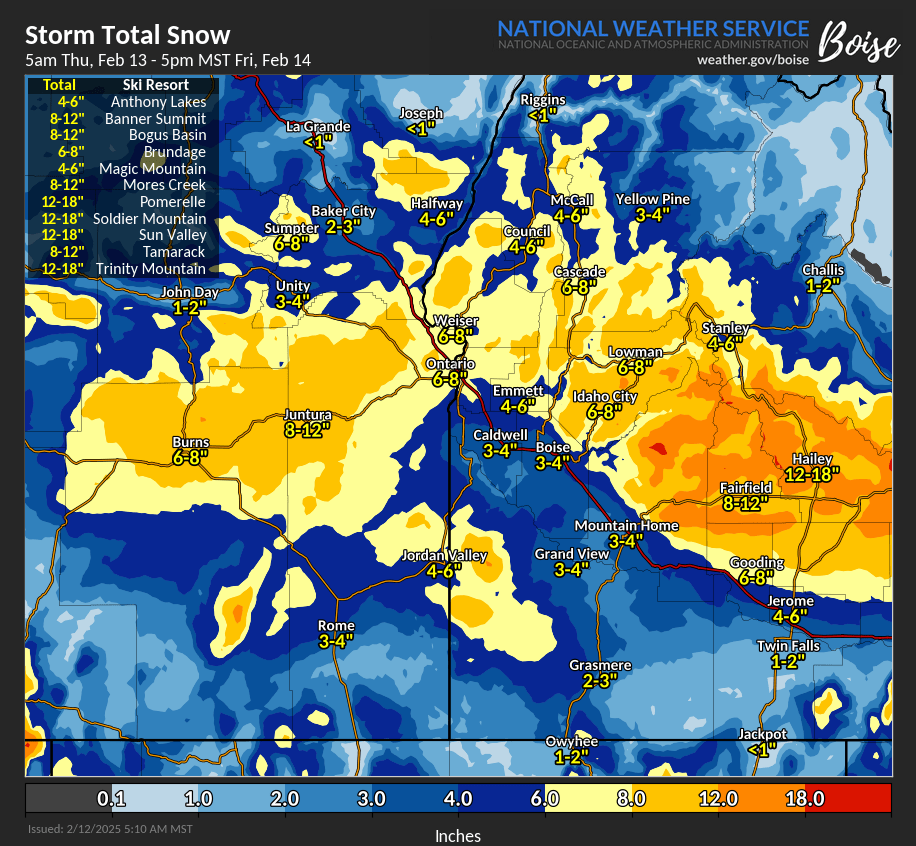 NWSBoise's tweet photo. ❄Cold through Thursday morning. WINTER STORM to impact region on Thursday into Friday. Windy conditions with snow, blowing snow causing signficantly reduced visibility and whiteout conditions in spots. Travel in these areas is not recommended, especially along Interstate 84. https://t.co/uRQdRCeapP