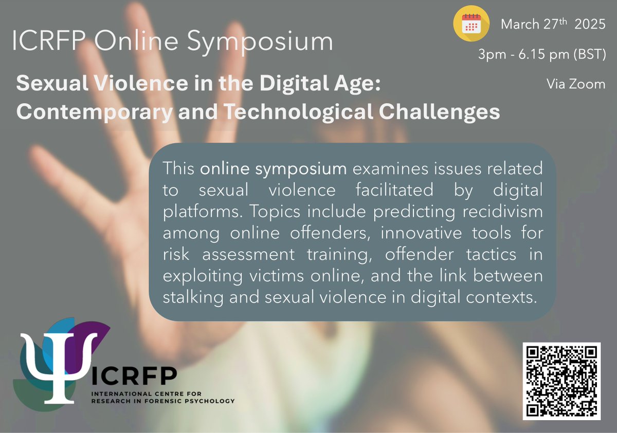 Join us on 27th March 2025, 3-6pm (BST) for our online symposium on Sexual Violence in the Digital Age: Contemporary and Technological Challenges.

The talks focus on issues related to #sexualviolence facilitated by digital platforms.

🚨Register here: port-ac-uk.zoom.us/meeting/regist…