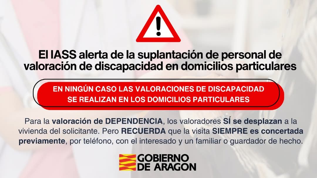 🚨 Alerta del IASS del <a href="/GobAragon/">Gobierno de Aragón</a>: Detectan un caso de suplantación del personal que valora el grado de discapacidad de una persona.

#iass #gobiernodearagon #discapacidad #alerta

cartv.es/aragonnoticias…