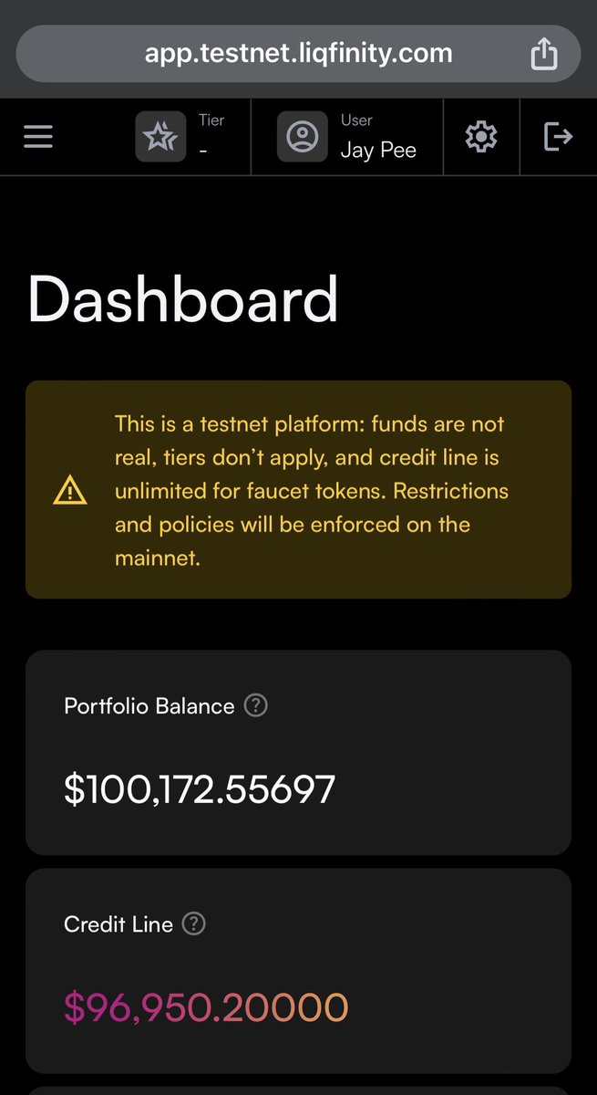 It seems many persons aren’t aware on how to run the Liqfinity Testnet.

See guys, everyday:
- Go to the site
- Click on the option icon
-  then provide liquidity, unlock all the funds
- Go to loan and repay them
- then borrow again, and lock them back on the provide liquidity