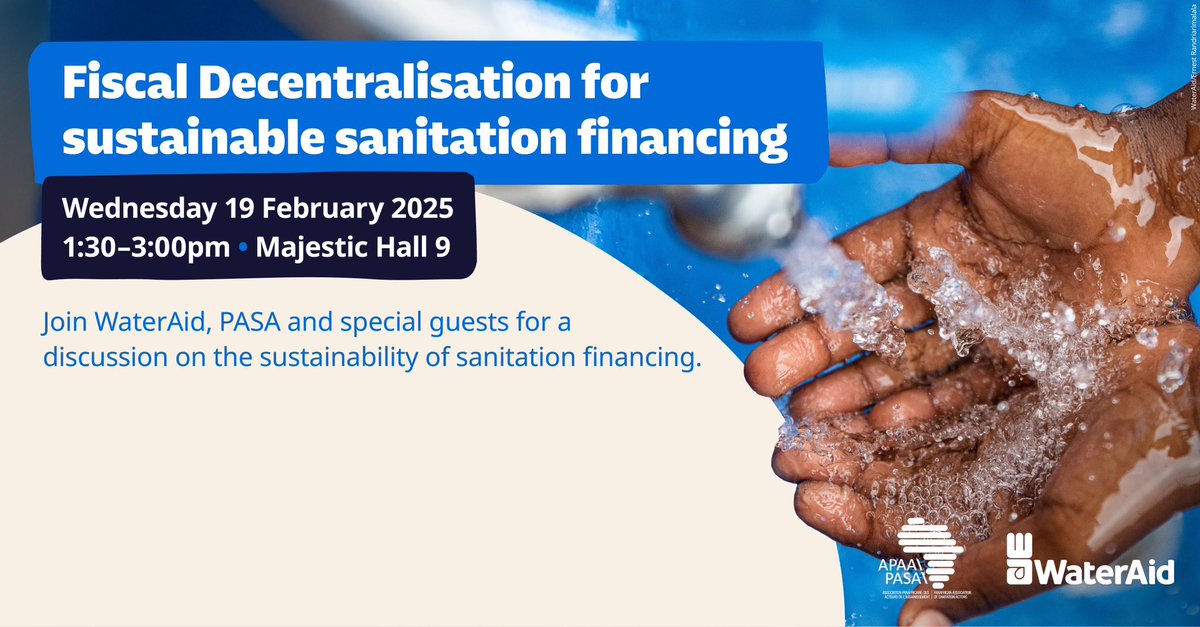 WaterAidEA's tweet photo. 🚰💡 Join WaterAid and the Pan-African Association of Sanitation Actors for an insightful discussion on the sustainability of sanitation financing!
Our expert panel will dive into the role of various stakeholders in driving effective #WASHFinancing.
#SanitationForAll https://t.co/Vw3tcuzT6B