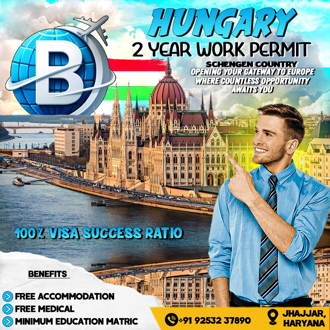 brothers_imgrtn's tweet image. 🇭🇺✨ Hungary Work Permit – Great Opportunity to Settle in Europe! ✈️

📌 Benefits:
✔️ Free Accommodation 🏡
✔️ Free Medical 🏥

📞 Contact Now: 925 323 7890

#HungaryWorkPermit 🇭🇺 #WorkInHungary 🌍
#SettleInEurope ✈️ #BrothersImmigration ✅
#VisaExperts 🛂