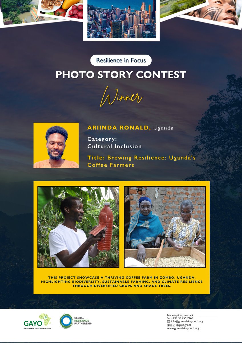 🏆 Congrats to Ariinda Ronald from Uganda, winner of the Cultural Inclusion category in the Resilience in Focus Photo Story Contest! 🌍☕

His story celebrates Zombo’s coffee farmers, where biodiversity and sustainable farming foster climate resilience. 🌱✨ #ResilienceInFocus