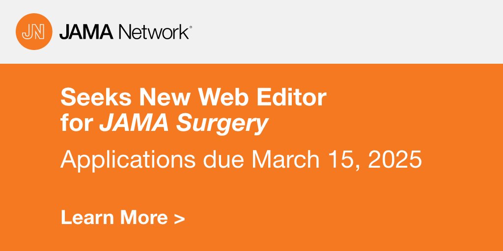 JAMA Surgery is accepting applications for a dynamic and innovative Web Editor. This role seeks an academic surgeon with familiarity managing digital content across multiple platforms. #ASC2025

For more information on the role and responsibilities, visit ja.ma/3QdLzYx