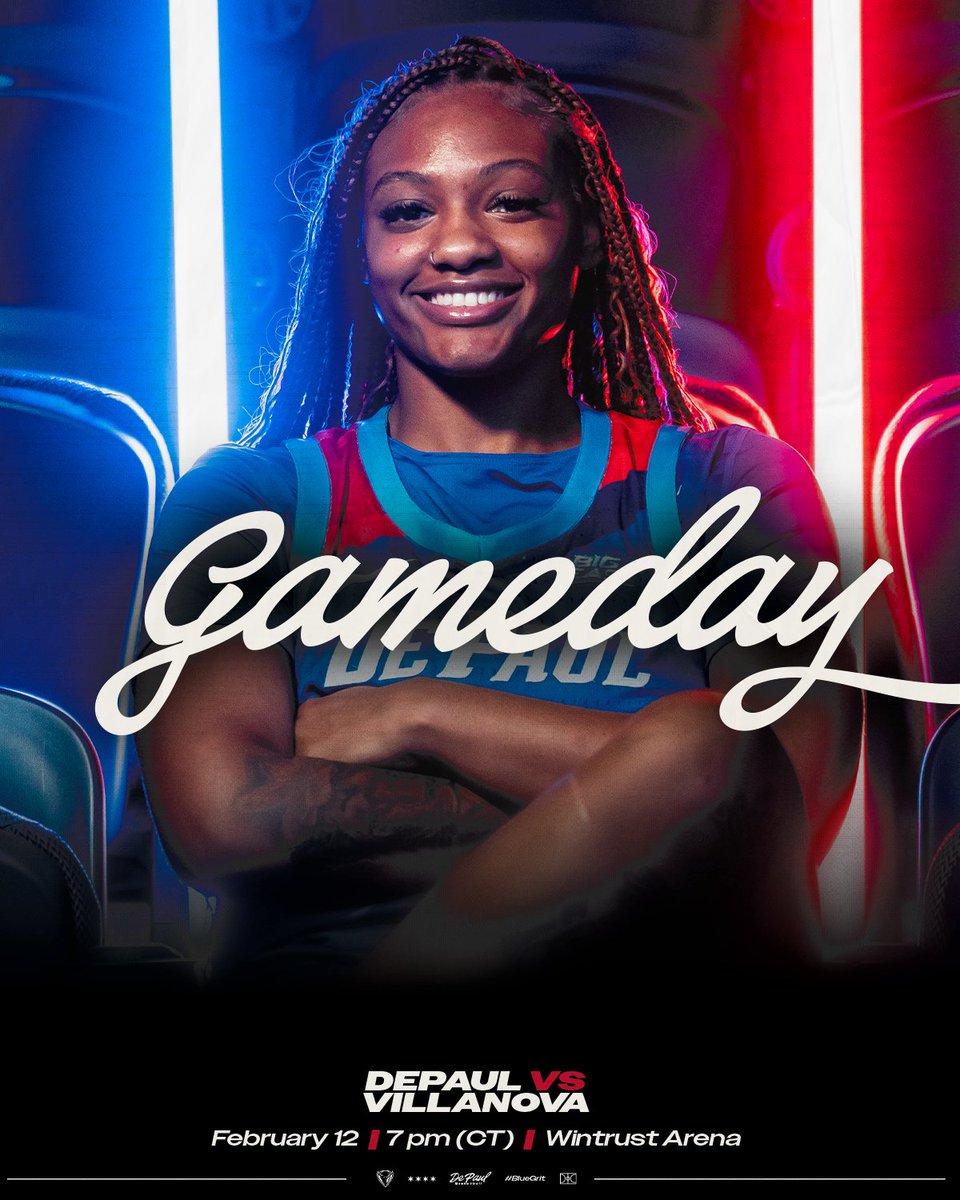 Back at Wintrust Arena to take on the Wildcats. It's gameday! 

🆚 Villanova 
🕖 7 p.m. 
📺 ow.ly/iKuc50UYtcw (FloCollege)
📊 ow.ly/rZLy50UYtcy
🎟️ ow.ly/7kh350UYtcv 
🩷 Wear Pink

#DePaulBall x #BlueGrit 🔵😈