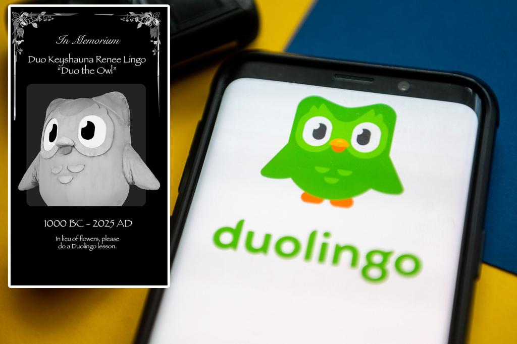 nypost's tweet photo. Duolingo announces the death of its beloved owl mascot, Duo: ‘We’re aware he had many enemies’ https://t.co/3vD4TBlEDz https://t.co/pauxzd1Cki