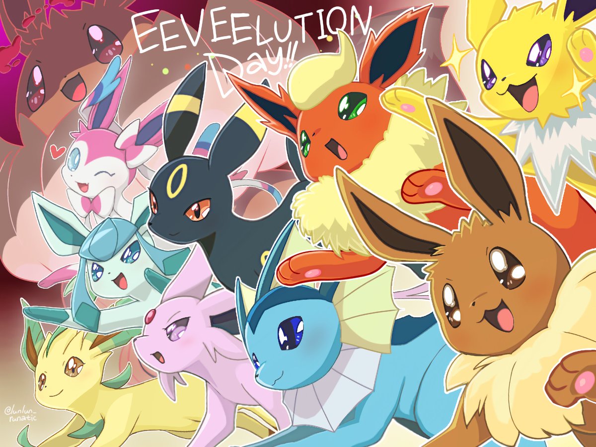 Mイーブイ仲間たち ブイズの日 #ポケモン絵 ｷｮﾀﾞｲﾏｯｸｽイーブイとブイブイな仲間たち