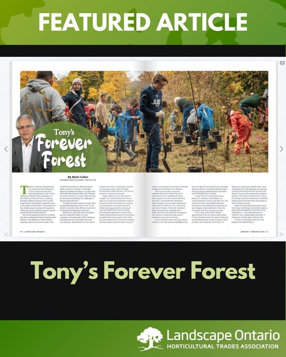 Trees For Life asked a simple question in 2015 - with a little help that turned into 10 years, over $18 million raised, and over 3.3 million trees planted. 🌳

Read about Tony's Forever Forest in the January/February issue of Landscape Ontario magazine: hubs.li/Q036hnY30