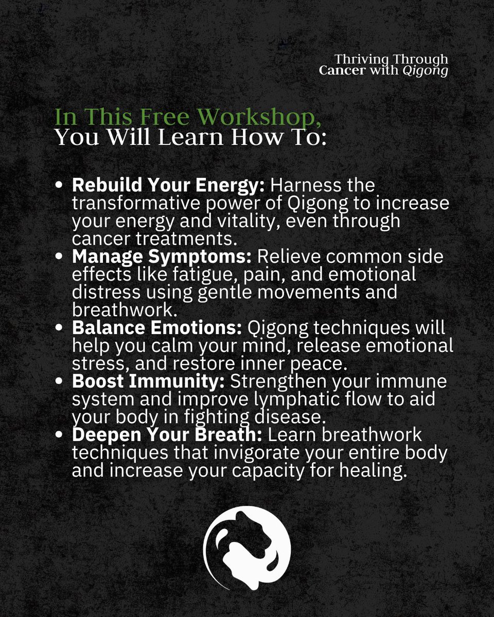 TeviaFeng's tweet photo. Qigong for Cancer FREE online workshop! Reclaim energy, manage symptoms, &amp; find inner peace. Feb 16, 12 PM CT. Register: https://t.co/TC586uJtQS #QigongForCancer #HolisticHealing https://t.co/PP1n56BRV2