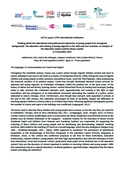 👋Call for papers- International conference on the educational and professional trajectories of young people from immigrant backgrounds <a href="/ICMigrations/">Institut Convergences Migrations</a>
When? 4-5 December 2025
⏰Deadline: 7 March
👉unige.ch/fapse/edumij/a…