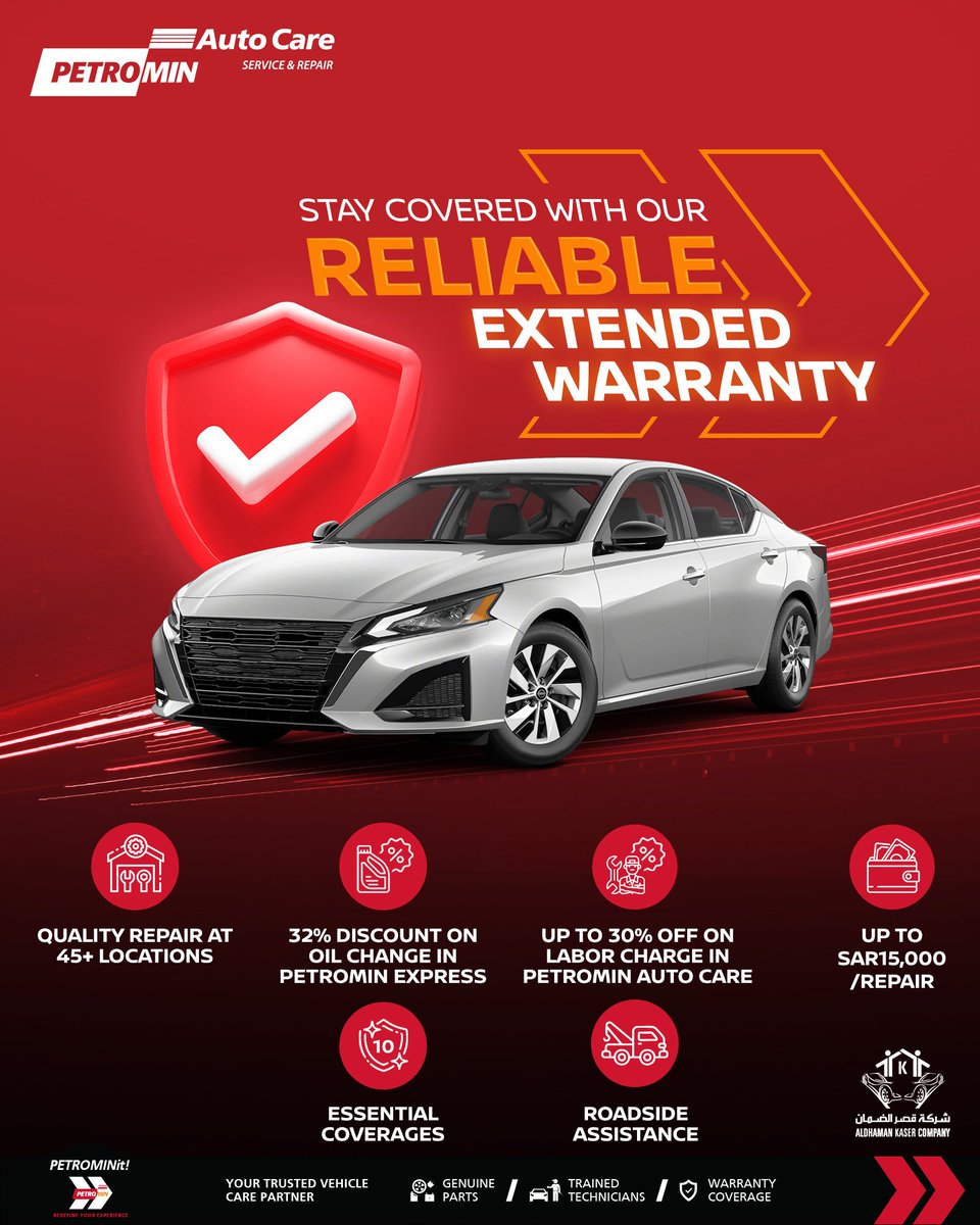 Petrominit's tweet photo. More Protection, More Peace of Mind 🚗
With Petromin Autocare's Extended Warranty, keep your car protected for longer.
Call us now at 8004420020 for more details.
#PETROMINit #PetrominAutoCare #Warranty https://t.co/wltV10ChtG