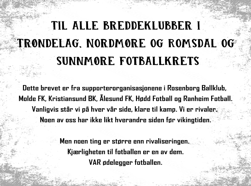 kjernencom's tweet image. Åpent brev til alle breddeklubber i Trøndelag, Nordmøre og Romsdal og Sunnmøre fotballkrets fra supporterorganisasjonene i Rosenborg Ballklub, Molde FK, Kristiansund BK, Ålesund FK, Hødd Fotball og Ranheim Fotball.
Les brevet her: kjernen.com/2025/02/12/til…