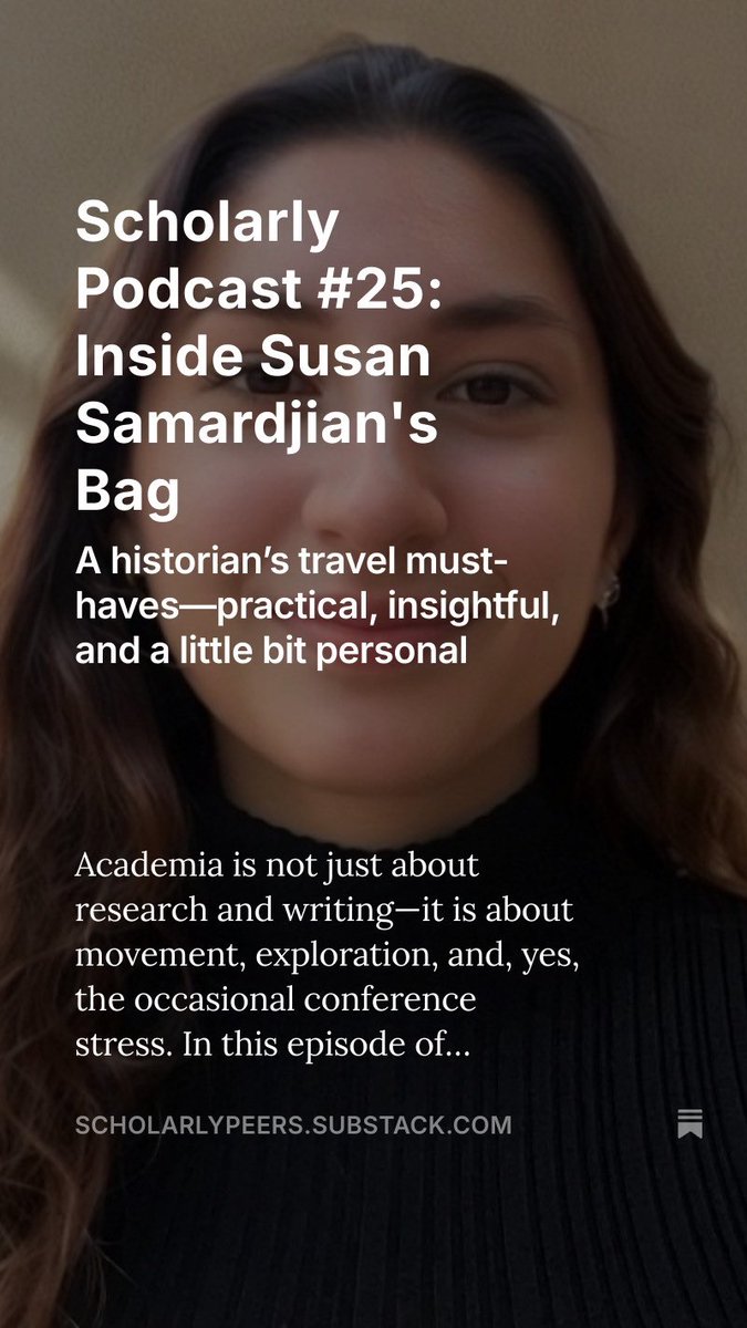 I (<a href="/sinwangchong/">Sin-Wang Chong</a>) chatted with Susan Samardjian, teaching assistant at Toronto Metropolitan University. 

What are a historian’s must-haves for an academic trip? Something practical, insightful, and a little bit personal! 

open.substack.com/pub/scholarlyp…