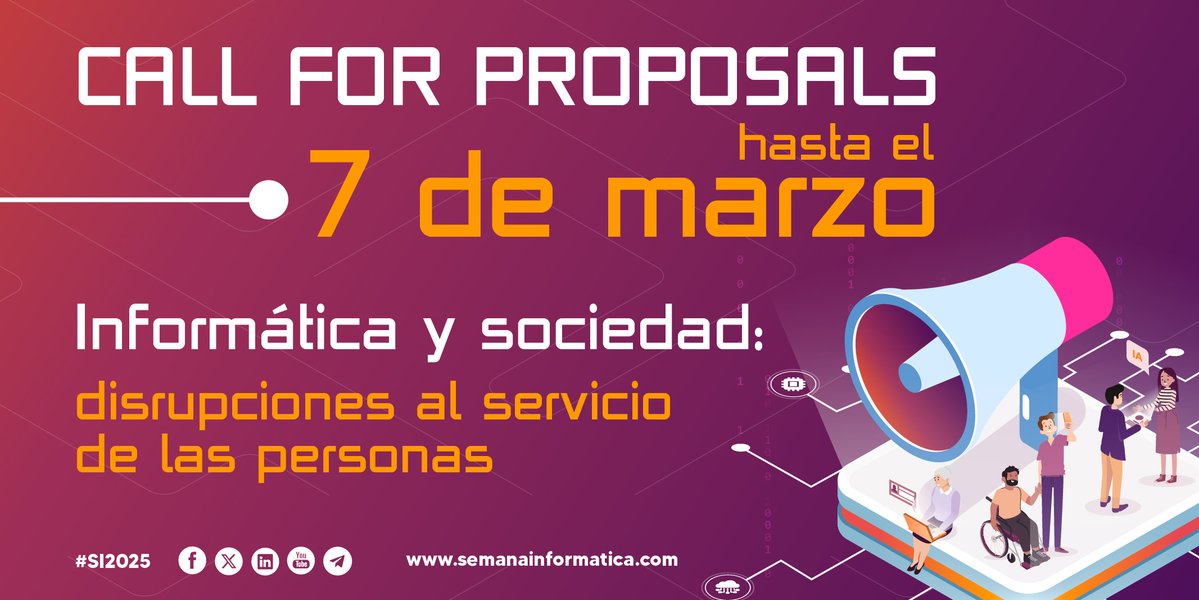 COIICV (@coiicv) on Twitter photo 📢 Call for proposals!
👉 ¿Tienes una idea innovadora o proyecto que compartir? ¡Te estamos buscando!
Hasta el 7 de marzo 🗓️, puedes presentar tu propuesta para #SI2025.
Envía: título, público objetivo, resumen del contenido y bio del ponente a secretaria@coiicv.org 📢 Call for proposals!
👉 ¿Tienes una idea innovadora o proyecto que compartir? ¡Te estamos buscando!
Hasta el 7 de marzo 🗓️, puedes presentar tu propuesta para #SI2025.
Envía: título, público objetivo, resumen del contenido y bio del ponente a secretaria@coiicv.org