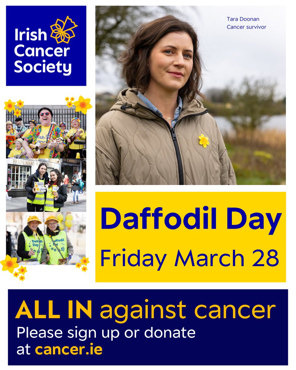 On Friday March 28th we're calling on everyone across Ireland to go ALL IN against cancer! 

Uniting towns, villages, and communities from all four corners of Ireland to show we won't stop until nobody has to die from cancer

Join at cancer.ie/daffodilday &amp; let's GO ALL IN!