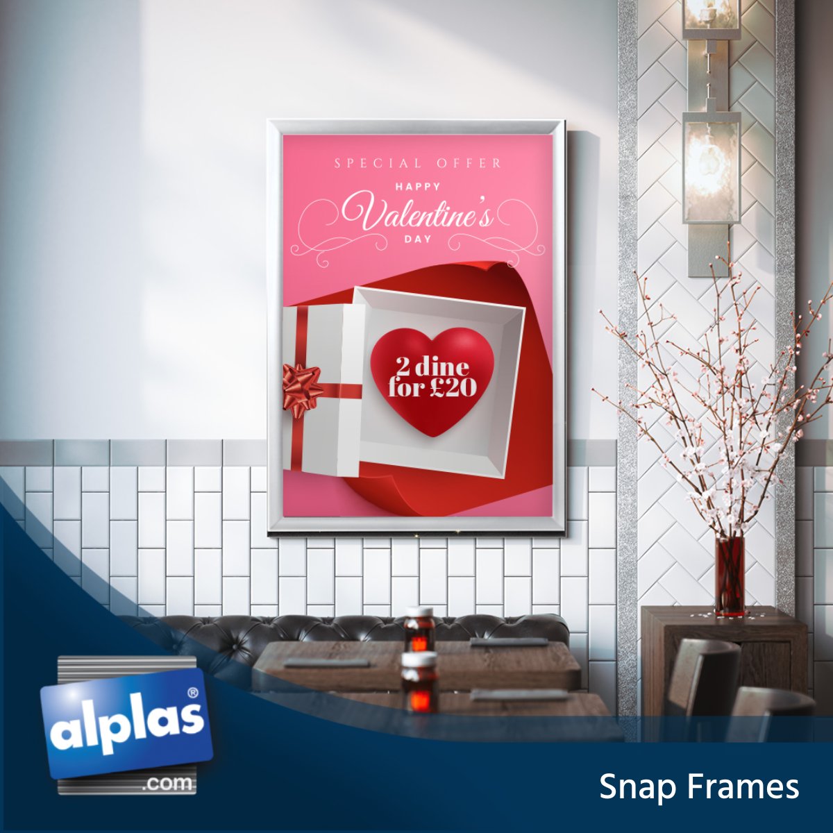 Celebrating the season of love is simple with our Snap Frames.

With varying frame sizes and thicknesses, simply slide and snap in your Valentine’s artwork to showcase your promotions. Mounting posters, signs and messages in any environment is made easy with Alplas.

#Alplas