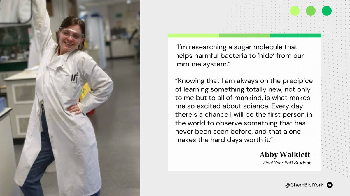 Chemical Biology Group @ UoY (@chembiolyork) on Twitter photo Abby (<a href="/abby_walklett/">Abby Walklett</a>) is a final year PhD student in the Fascione group (<a href="/ChemistryatYork/">Chemistry at York</a>). She's a KMS Prize Winner 2024 and recently published her first first-author paper (doi: 10.1002/ange.202318523)! We asked what she's researching and what makes her excited about science... Abby (<a href="/abby_walklett/">Abby Walklett</a>) is a final year PhD student in the Fascione group (<a href="/ChemistryatYork/">Chemistry at York</a>). She's a KMS Prize Winner 2024 and recently published her first first-author paper (doi: 10.1002/ange.202318523)! We asked what she's researching and what makes her excited about science...