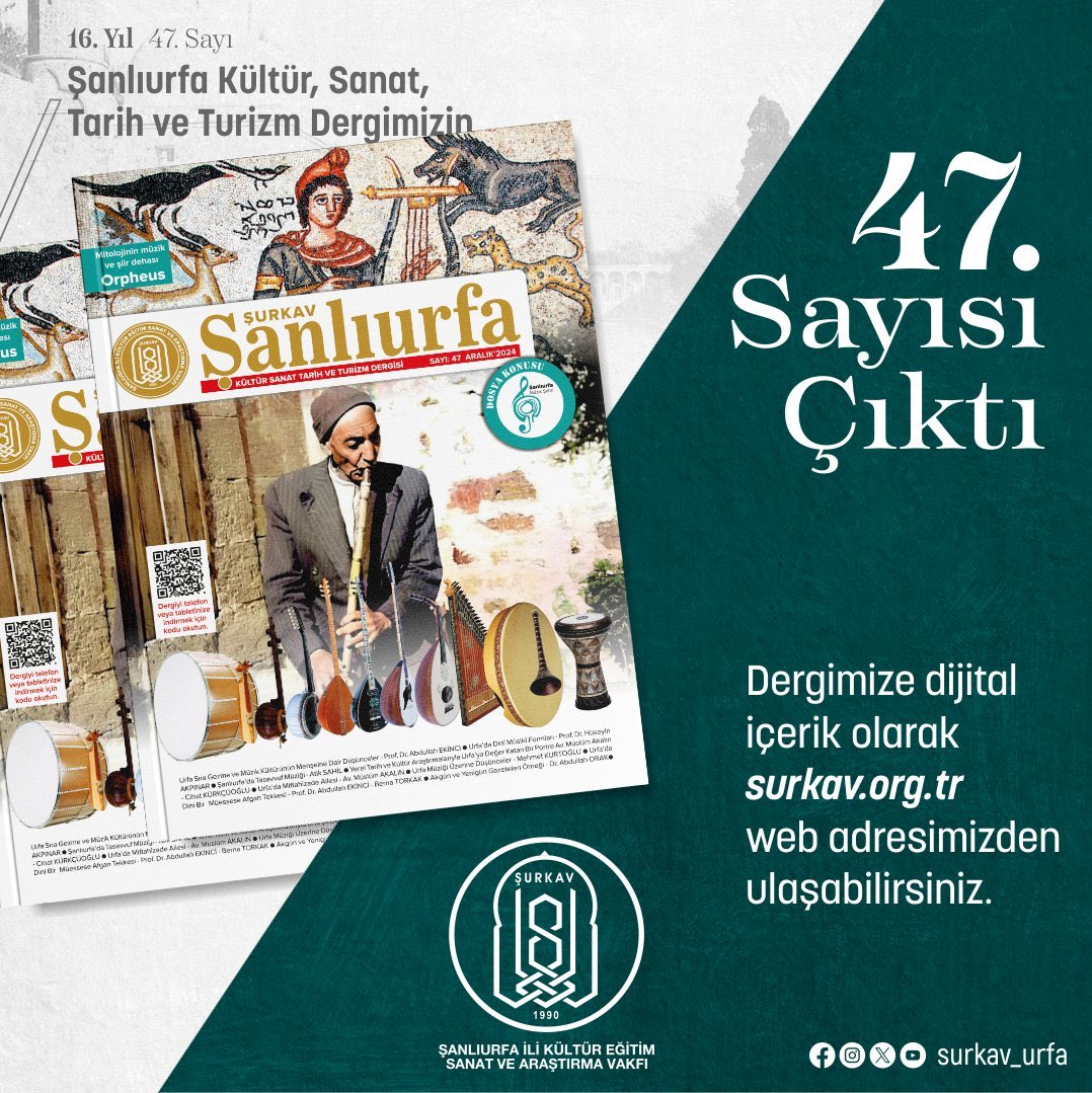 ŞURKAV Dergisinin 47. Sayısına surkav.org.tr web adresimizden ulaşabilirsiniz.
