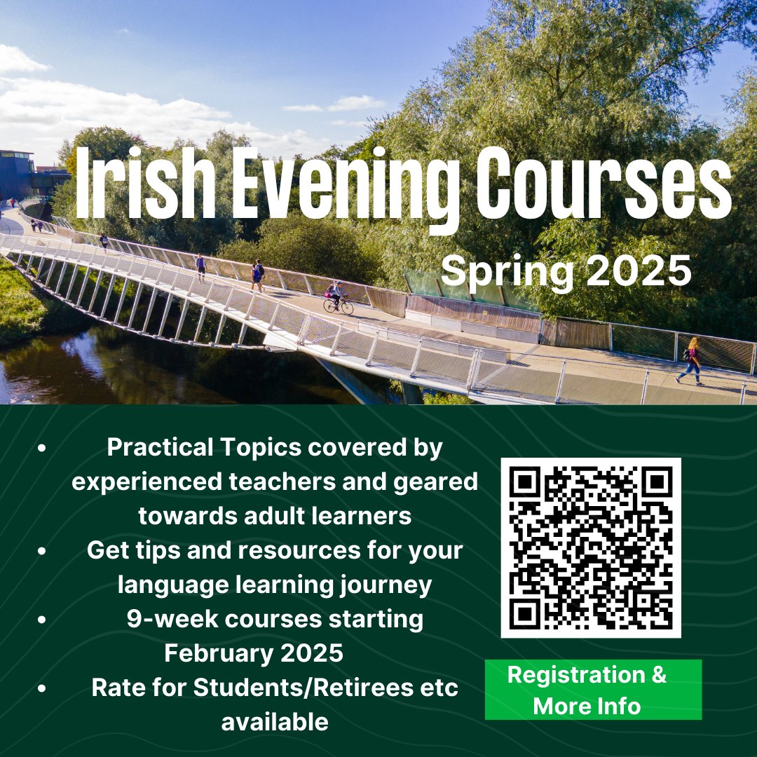 Irish Language Courses commencing this week/next week - places still available. Bígí linn do shraith an Earraigh / Join us for our Spring series of classes!
ul.ie/artsoc/en-aona…