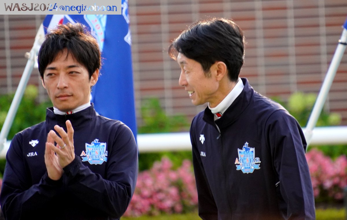 negisobaaan's tweet image. フォロワーさんに川田さんファンの方がいらっしゃったので
写真見返したら川田さんは戸崎さんと大体ｲﾁｬｱ…してた
#WASJ2024 #戸崎圭太 騎手 #川田将雅 騎手 #武豊 騎手