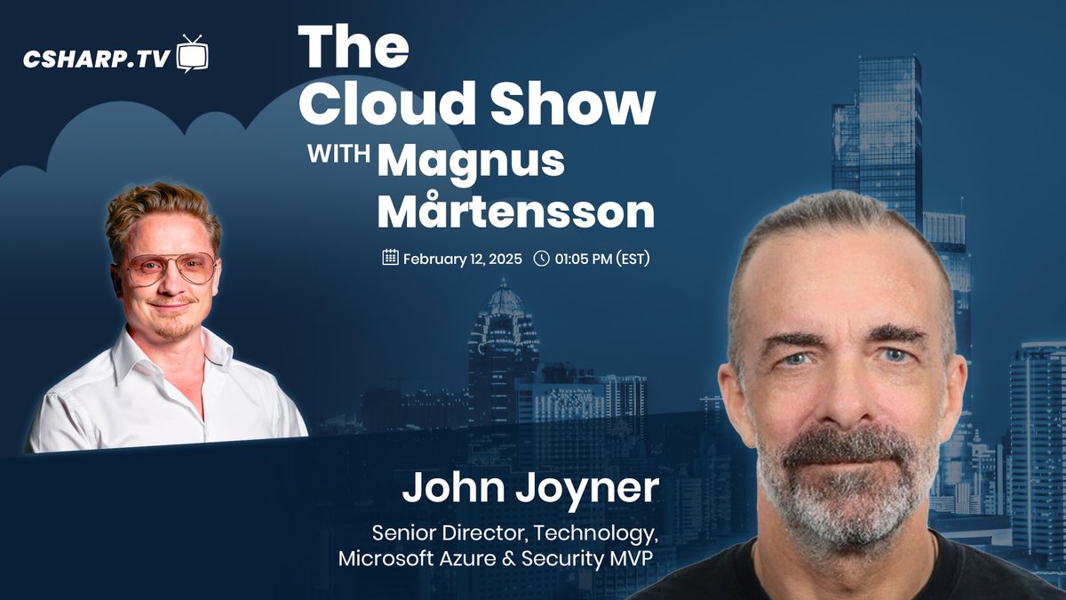 CSharp.TV (@csharpdottv) on Twitter photo Step into the future of cloud!
Join The Cloud Show with Magnus Mårtensson today at 1:05 PM (EST) as <a href="/noopman/">Magnus Mårtensson ☁</a> & <a href="/john_joyner/">John Joyner</a> dive into the latest cloud technology innovations shaping the future!
📺 Live streaming at CSharp.TV
#TheCloudShow #Cloud #CSharpTV Step into the future of cloud!
Join The Cloud Show with Magnus Mårtensson today at 1:05 PM (EST) as <a href="/noopman/">Magnus Mårtensson ☁</a> & <a href="/john_joyner/">John Joyner</a> dive into the latest cloud technology innovations shaping the future!
📺 Live streaming at CSharp.TV
#TheCloudShow #Cloud #CSharpTV