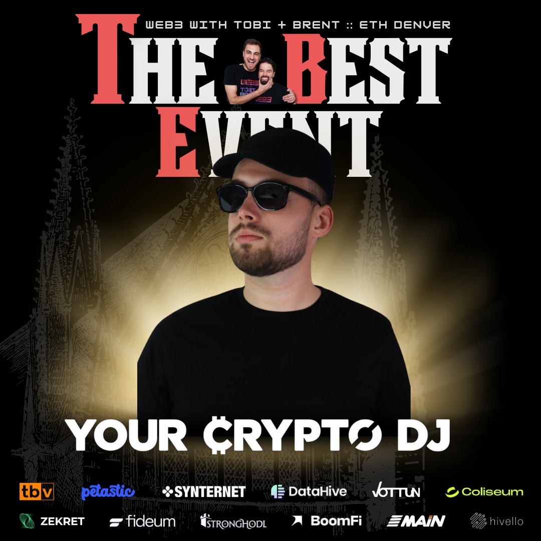 Tobias Bauer (@tobiastbv) on Twitter photo Gmgm! Eth Denver will be lit! First DJ announcement of many :D Join us with <a href="/yourcryptodj/">Your Crypto DJ</a> in the Church of Denver! It will be an epic night of networking and then a good party to deepen the relationships over drinks and tunes! 🔥
Sign up link in comments! Gmgm! Eth Denver will be lit! First DJ announcement of many :D Join us with <a href="/yourcryptodj/">Your Crypto DJ</a> in the Church of Denver! It will be an epic night of networking and then a good party to deepen the relationships over drinks and tunes! 🔥
Sign up link in comments!