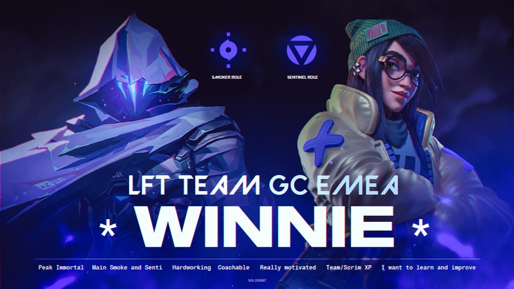 winnievlr's tweet image. #LFT Valorant GC EMEA  
- SENTINEL / ou double smoke
- Peak Immortal  
- French
- Extrêmement motivée, soif d'apprendre et de jouer en équipe
- Play agressif
- Team/Scrim et RTS4 LAN XP
- Tous les soirs et les week-ends

J'explore mes options 🫶 

Like and RT please❤️&amp;amp;♻️

#GCEMEA