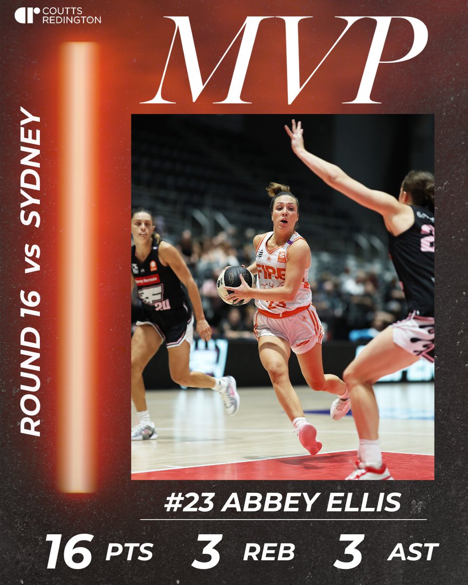 Ellis was EVERYWHERE tonight🔥 Abbey came out firing and never let down delivering 16pnts, 3reb, 3ast &amp; 2stl in tonights win 😤

MVP post presented by Coutts Redington Chartered Accountants 🙌

#FireSZN #TownsvilleFire #WeAreWNBL