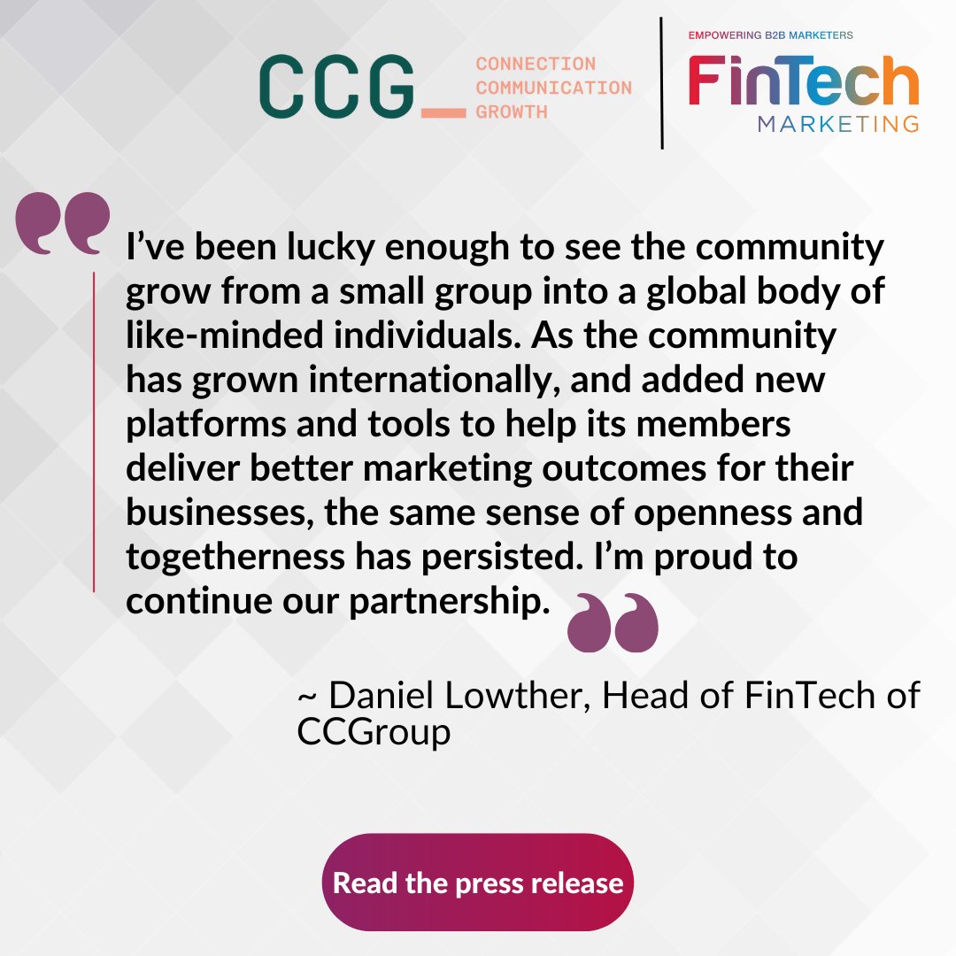 FinTech B2B Marketing (FinTech Marketing) (@fintechb2b) on Twitter photo π Exciting News!
Weβre thrilled to share that <a href="/ccgroup/">CCGroup, a Hoffman Agency</a> & the FinTech Marketing Community continue to strengthen their partnership year after year!
Read the full press release: bit.ly/4jO3vXz
#fintechmarketing #partnership #innovation #b2b #b2c #tech #leadership π Exciting News!
Weβre thrilled to share that <a href="/ccgroup/">CCGroup, a Hoffman Agency</a> & the FinTech Marketing Community continue to strengthen their partnership year after year!
Read the full press release: bit.ly/4jO3vXz
#fintechmarketing #partnership #innovation #b2b #b2c #tech #leadership