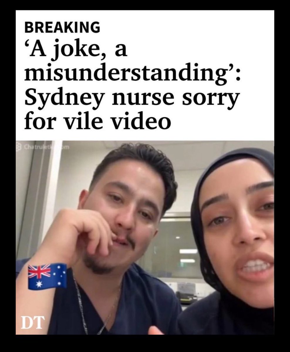 hoje_no's tweet photo. Ontem começou a circular um vídeo mostrando um enfermeiro e uma funcionária de um hospital na Austrália, no qual ambos confessavam terem matado pacientes judeus no hospital. No vídeo eles também disseram que continuarão matando "em defesa da Palestina". 

Foi iniciada uma investigação que descobriu a identidade dos autores do vídeo. O homem é Ahmad 'Rashad' Nadir, um refugiado do Afeganistão, e a mulher é Sarah Abu Lebdeh, de nacionalidade não revelada. Foi instaurado um processo para investigar os alegados homicídios e uma campanha pública pedindo a prisão e a deportação de ambos.

Em resposta a isso, o enfermeiro veio hoje a público para dizer que "era tudo uma brincadeira".