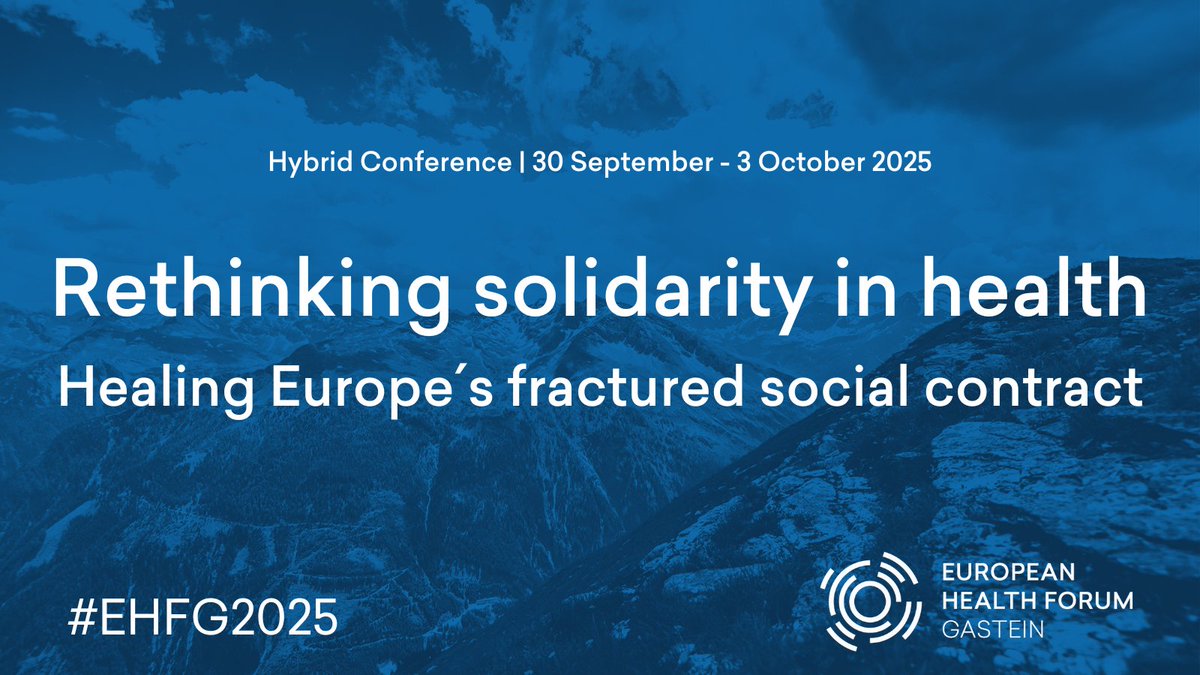 🚨 The #EHFG2025 main theme is here!

Rethinking solidarity in health: healing Europe’s fractured social contract 🤝💙

🗓️ 30 Sept - 3 Oct

Join us in Gastein &amp; online to explore how we can mend Europe’s social contract for health &amp; well-being ➡️ ehfg.org