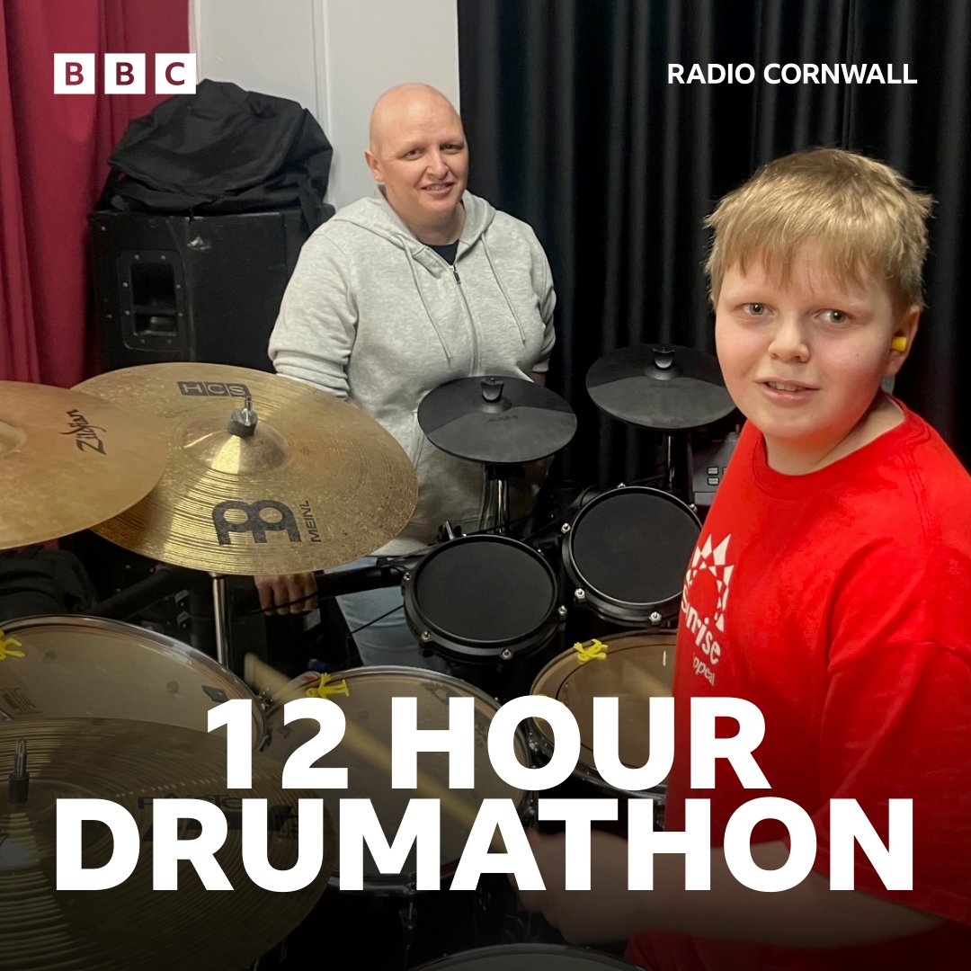 BBC Cornwall (@bbccornwall) on Twitter photo Good luck Jack from Penzance - his 12 hour Drumathon will raise money for cancer charities 🥁 👏
FOUR HOURS COMPLETED!
Listen to his story (and the drumming) here: bbc.in/3CQFs9F
<a href="/HDSPenzance/">Humphry Davy School</a> <a href="/RCHTWeCare/">Royal Cornwall Hospitals NHS Trust</a> <a href="/RCHTCharity/">RCHTCharity</a> Good luck Jack from Penzance - his 12 hour Drumathon will raise money for cancer charities 🥁 👏
FOUR HOURS COMPLETED!
Listen to his story (and the drumming) here: bbc.in/3CQFs9F
<a href="/HDSPenzance/">Humphry Davy School</a> <a href="/RCHTWeCare/">Royal Cornwall Hospitals NHS Trust</a> <a href="/RCHTCharity/">RCHTCharity</a>
