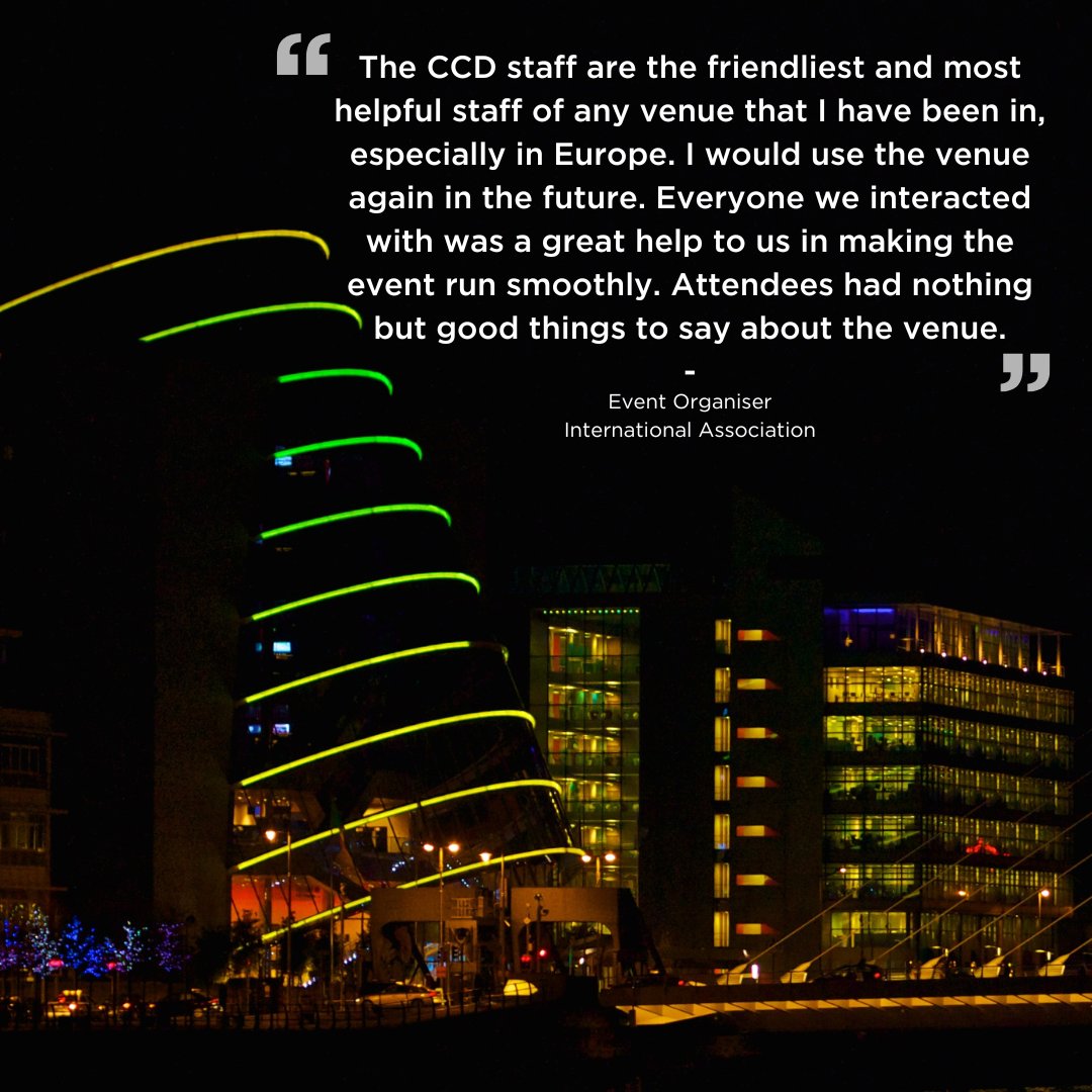 Our team extend a céad mílle fáilte or “one hundred thousand welcomes” to all who come through our doors. 

From your first enquiry about hosting an event at The CCD to the last delegate to leave when the conference finishes, we ensure everything and everyone is taken care of.