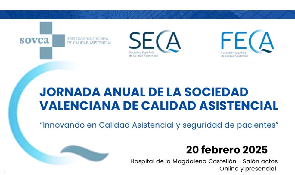 #SECAlidad #CalidadAsistencial
🗓️ 20 febrero, Valencia
Jornada anual de la Sociedad Valenciana de Calidad Asistencial <a href="/infosovca1/">infosovca</a>
"Innovando en calidad asistencial y seguridad del paciente"
🙋‍♂️🖥️ presencial y online
➡️ bit.ly/3EKOndd