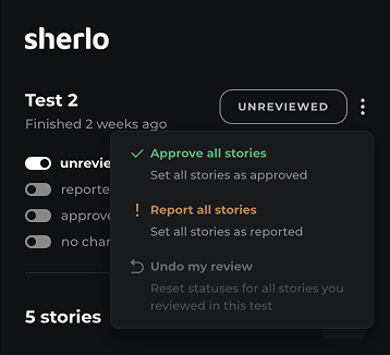 sherlo_io's tweet image. Sherlo App Update 🚀

1-Click Test Review → now you can review the entire test with just one click!

Better Grid Layout → now you see 9 stories instead of 4 on a regular screen!