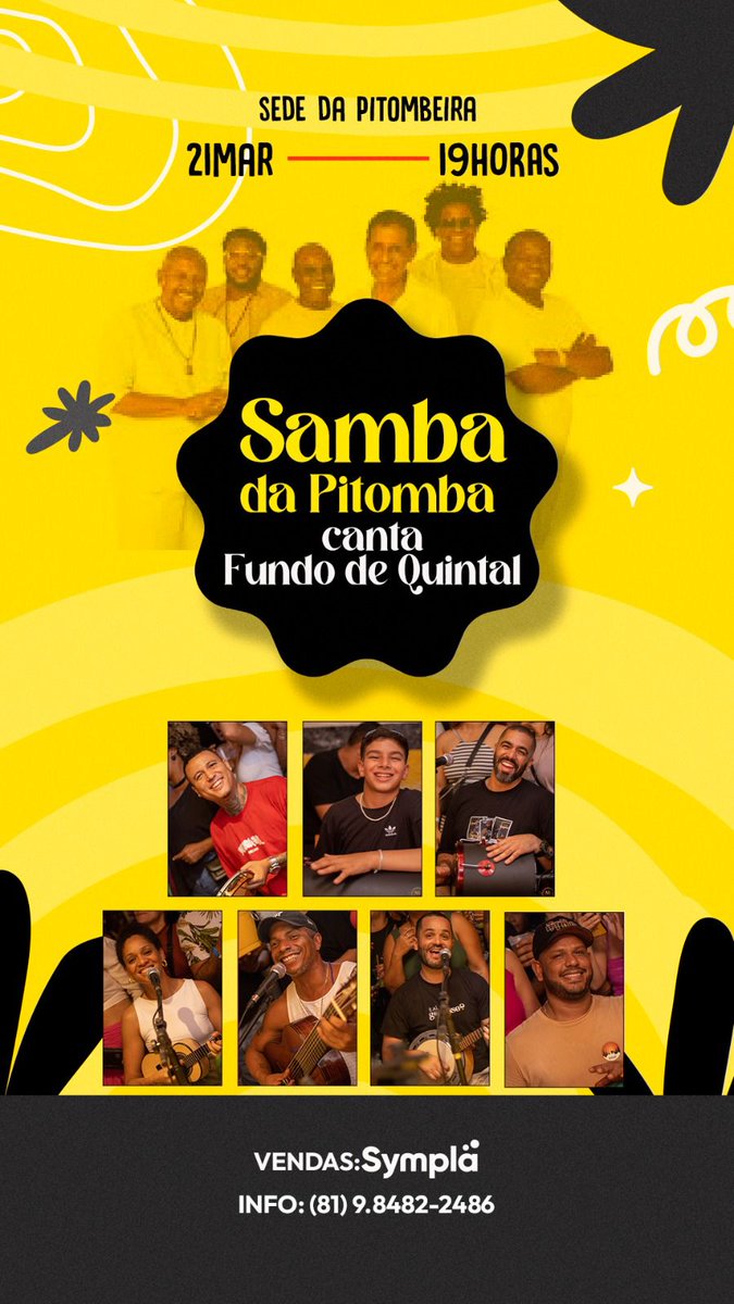 sambadapitomba's tweet image. Já agenda aí, porque dia 21 de Março, vamos cantar o maior grupo de samba, de todos os tempos.
Samba da Pitomba Canta Fundo de Quintal
Vai ser lindo e emocionante!!!
Os ingressos já estão disponíveis, no Sympla: sympla.com.br/event__2823454
#aquiedapitomba
#energia
#sambanaveia