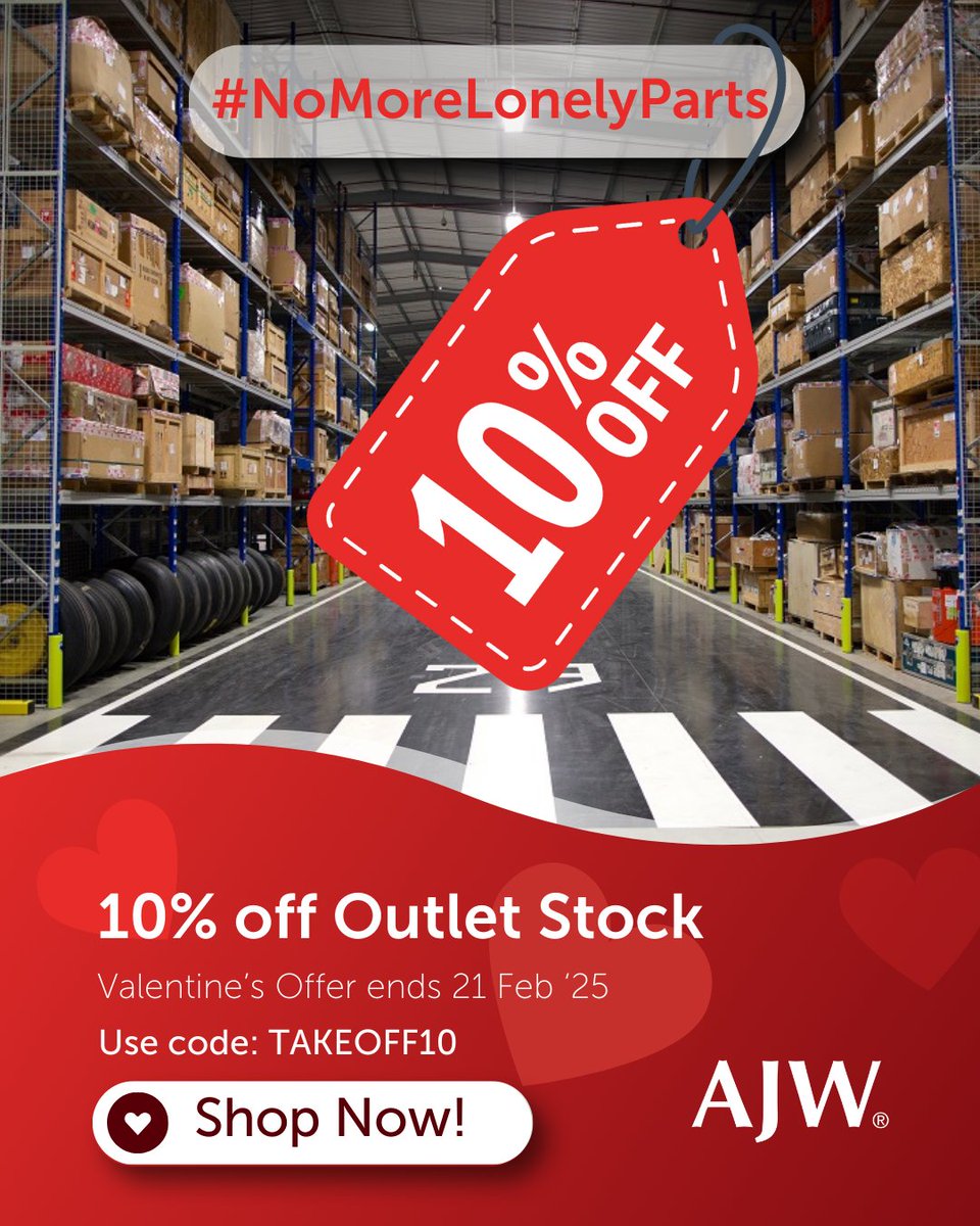 AJW_Group's tweet image. 💘 No more lonely parts this Valentine’s! Enjoy 10% OFF all ‘Outlet Store’ stock on AJW® eventory until 21st Feb! Use code TAKEOFF10.

🛒 Shop: ow.ly/OVKG50UYpyg

#Valentines #Offer #AircraftComponents #MRO #AJWT #WeAreAJW