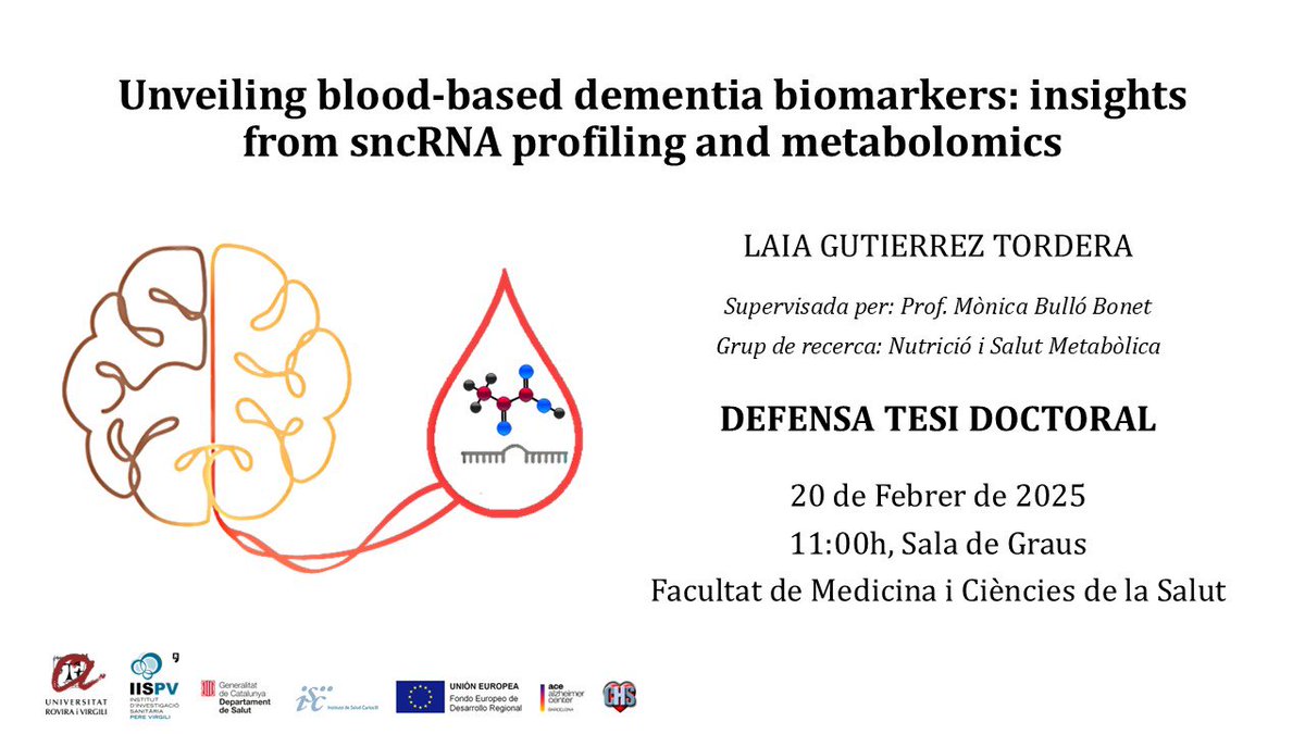 NuMeH_Group's tweet image. 👏🏻Exciting news! We are pleased to invite you to the PhD defense of Laia Gutierrez on February 20th at 11 AM at the Faculty of Medicine.
@TecnATox @URVmedicina @bioquimicaURV @IISPereVirgili