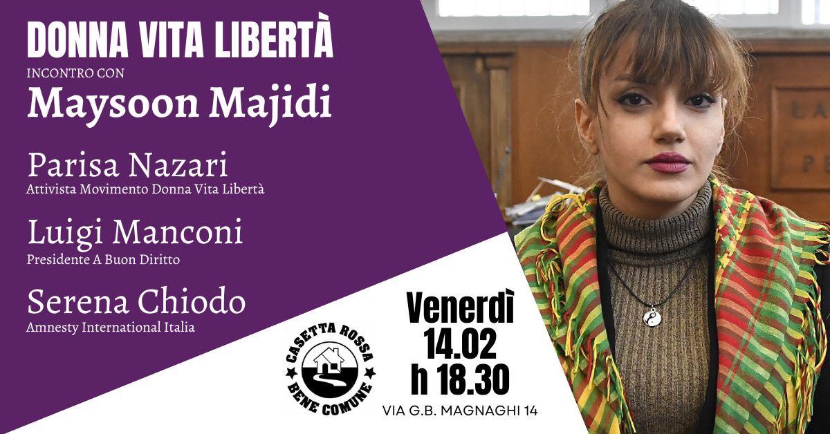 Amnesty Italia (@amnestyitalia) on Twitter photo Vi aspettiamo il 14 febbraio alle 18.30 a Roma a <a href="/CasettaRossa/">Casetta Rossa</a> con Maysoon Majidi, Parisa Nazari, Luigi Manconi e Serena Chiodo. Vi aspettiamo il 14 febbraio alle 18.30 a Roma a <a href="/CasettaRossa/">Casetta Rossa</a> con Maysoon Majidi, Parisa Nazari, Luigi Manconi e Serena Chiodo.