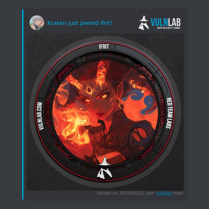 api.vulnlab.com/api/v1/share?i…

Ifrit > CRTO

Ya os dare una review mas en detalle :)