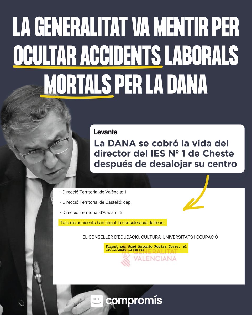 🔴 ÚLTIMA HORA

El govern de Mazón menteix i amaga accidents laborals MORTALS ocorreguts en la DANA per no haver alertat a temps a la població.

⬇️ Ho expliquem en este fil ⬇️