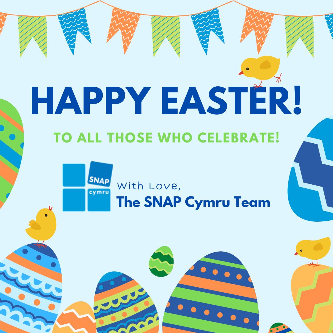 SNAPcymru's tweet photo. Happy Easter from all of us at SNAP Cymru! We hope you have an eggcellent day!💙

#SNAPCymru #HappyEaster https://t.co/vOmnZhIurt